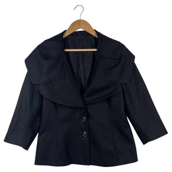 Luciano Barbera Blazer Womens 46 US 14 Italian Wool Spread Collar Designer Black - Picture 1 of 9